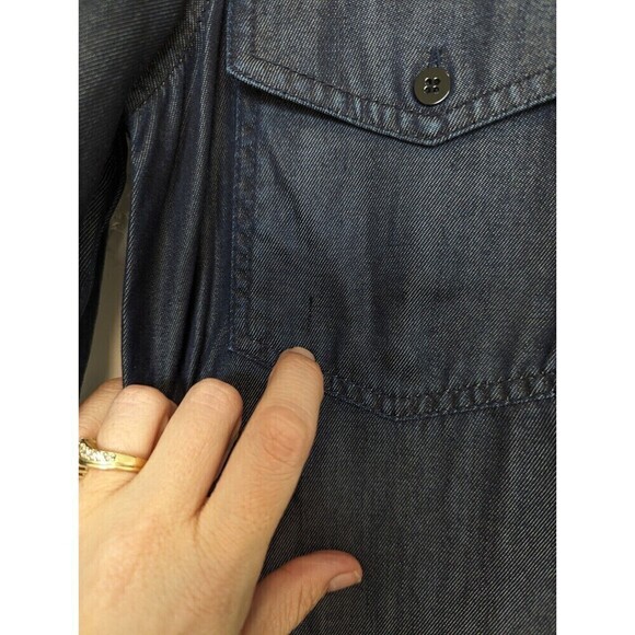 Club Monaco Ladore Tie Front Dress Women Size 4 Dark Blue Chambray Western Rodeo - Picture 9 of 12